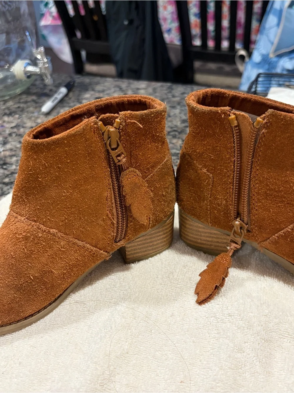 TOMS Kids Chestnut Suede Ankle Booties with Side Zip